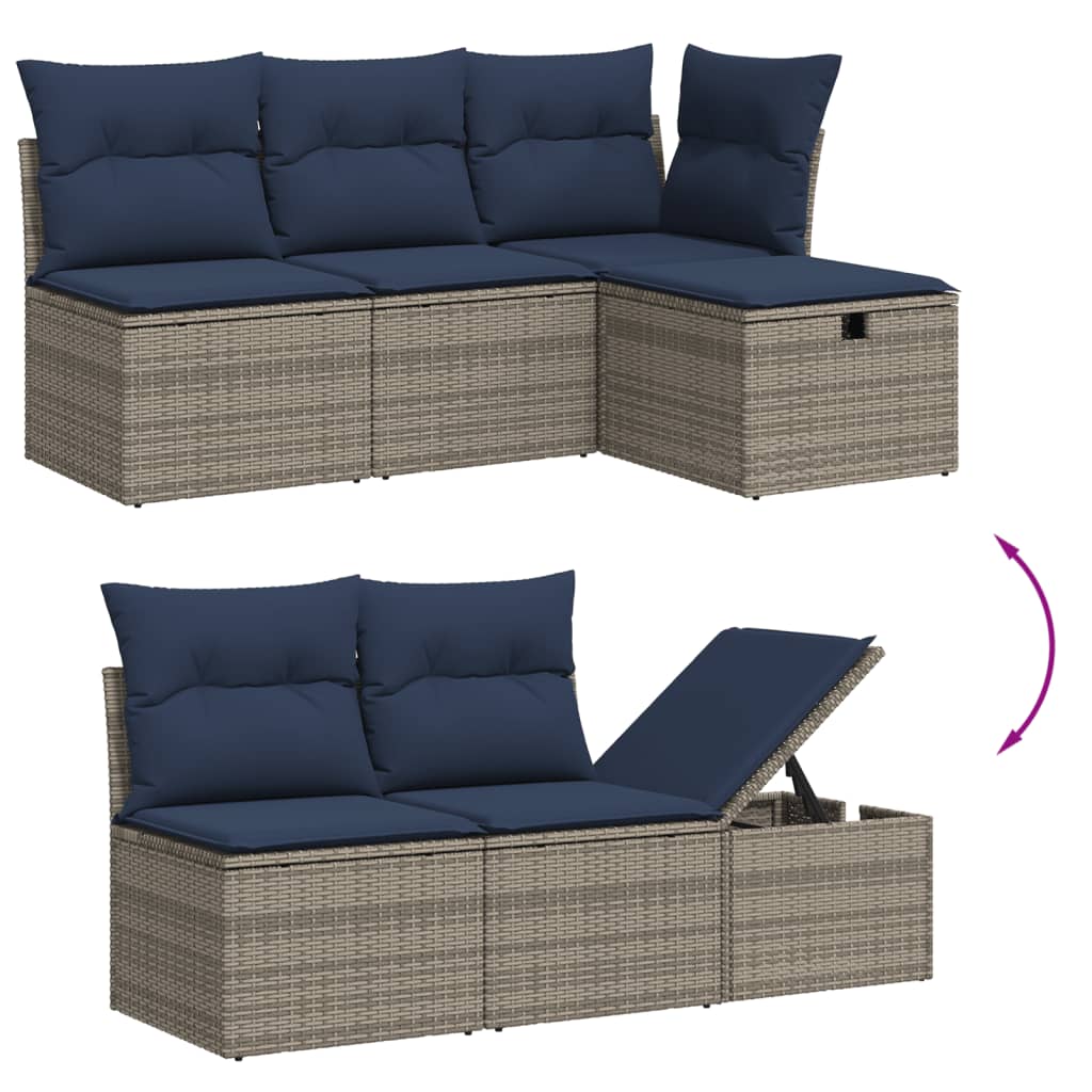 havesofasæt med 6 dele og hynder grå polyrattan