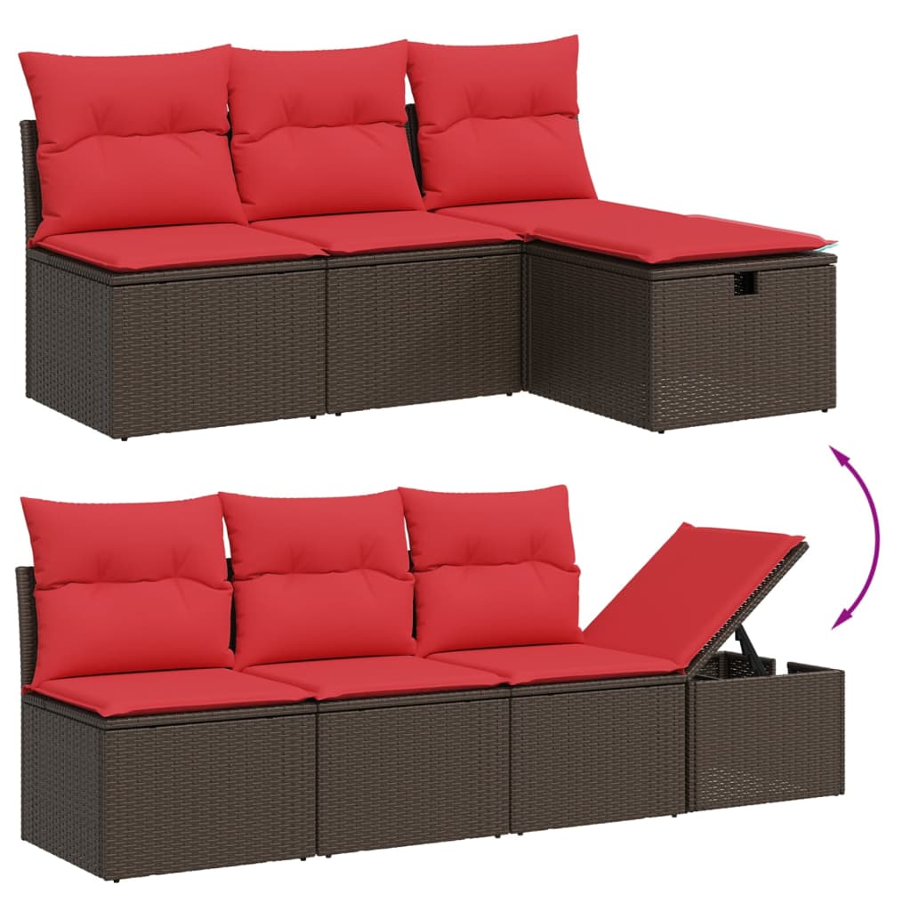 havesofasæt med 6 hynder brun polyrattan