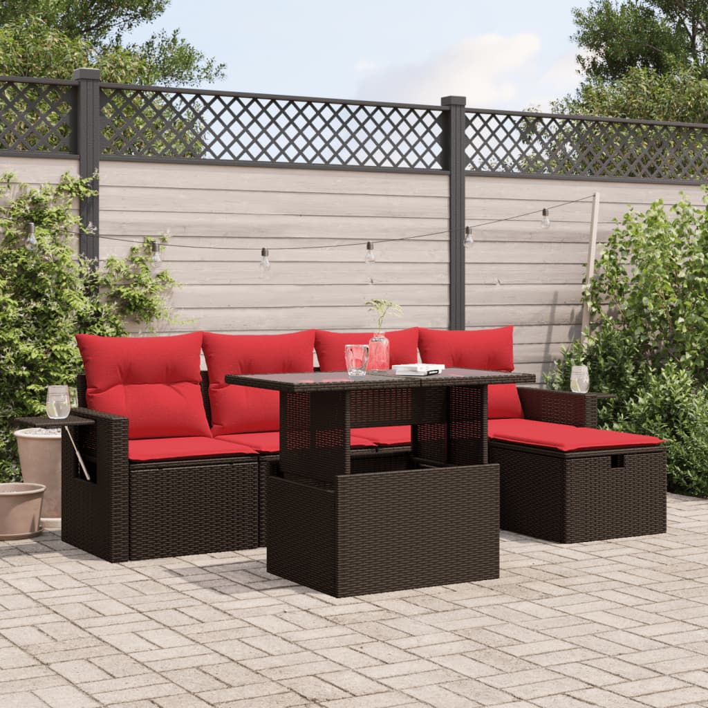havesofasæt med 6 hynder brun polyrattan