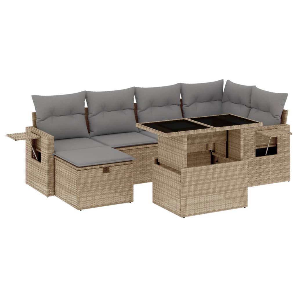 sofasæt til haven 7 dele med hynder polyrattan beige
