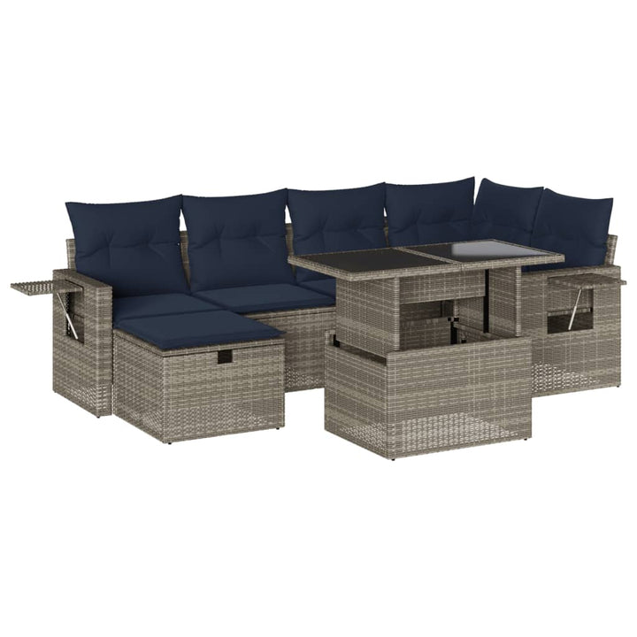 havesofasæt med 7 dele og hynder grå polyrattan