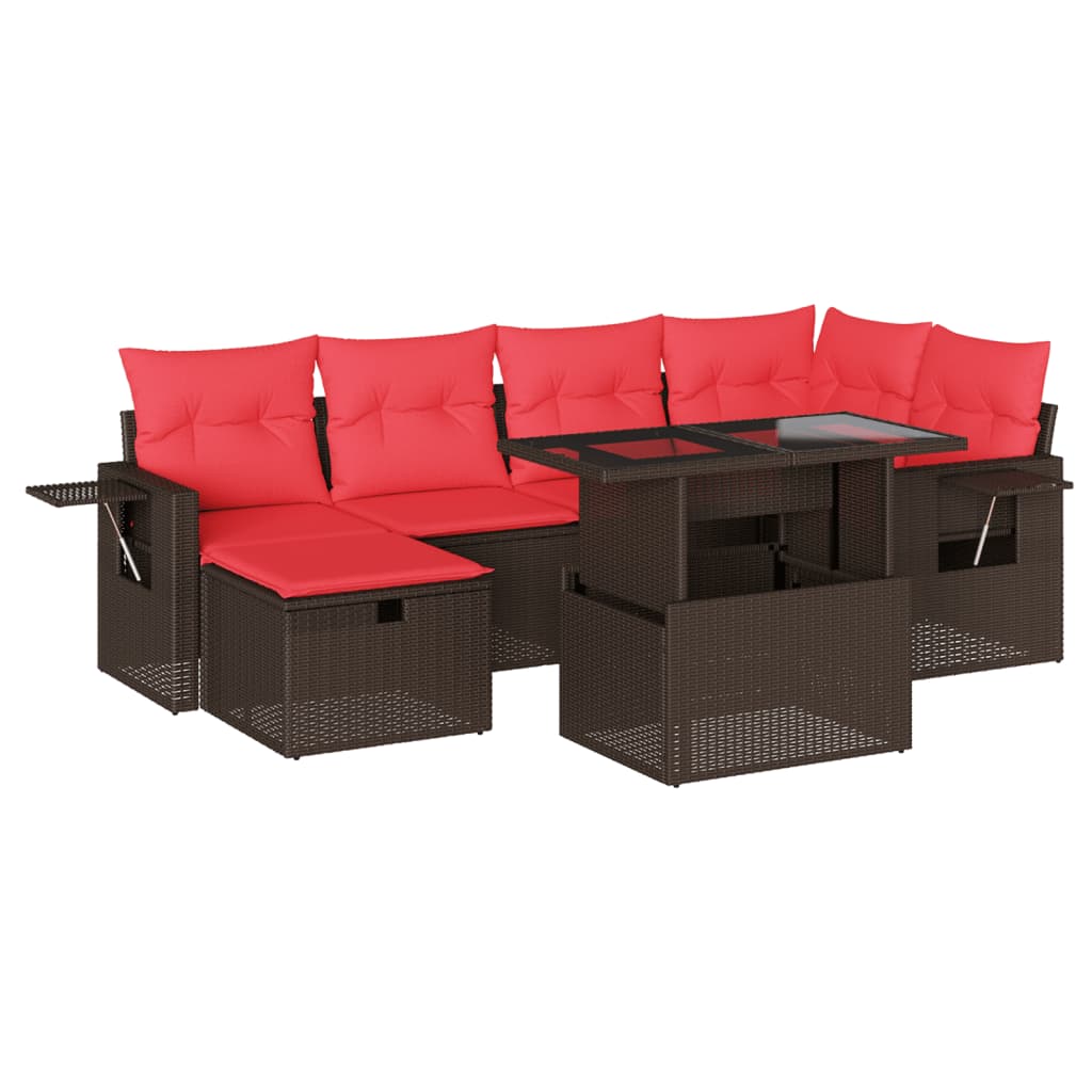 havesofasæt med 7 hynder brun polyrattan
