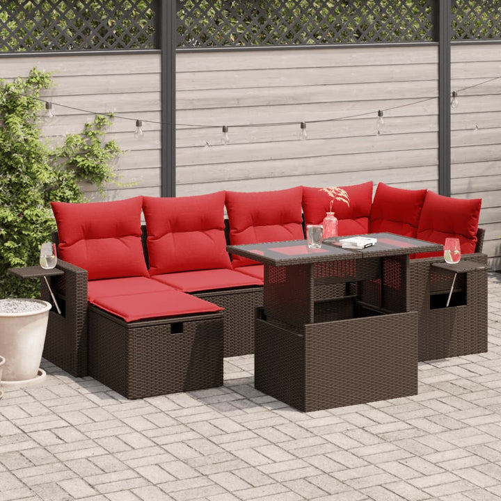 havesofasæt med 7 hynder brun polyrattan