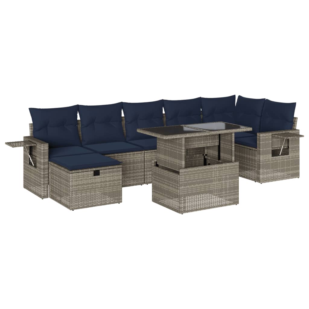 havesofasæt med 8 hynder grå polyrattan