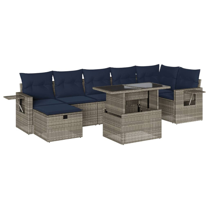 havesofasæt med 8 hynder grå polyrattan