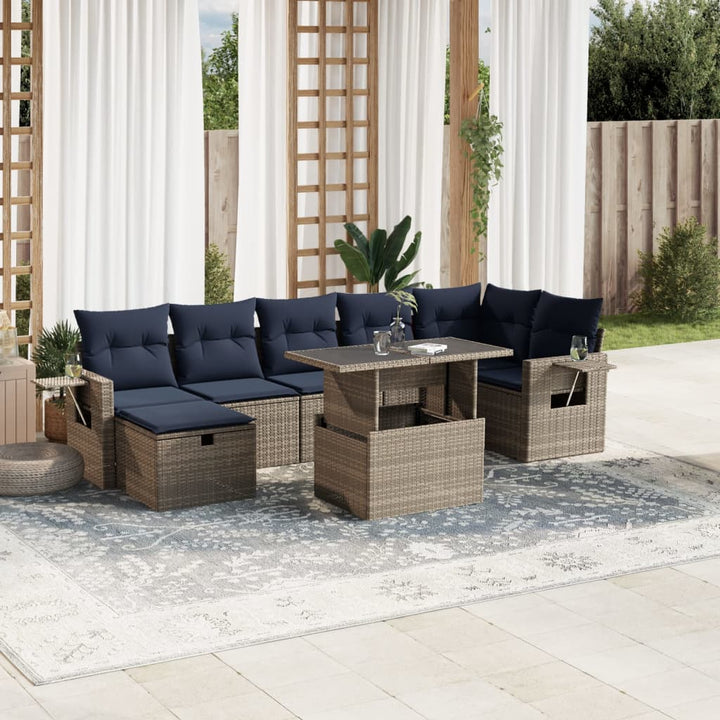 havesofasæt med 8 hynder grå polyrattan