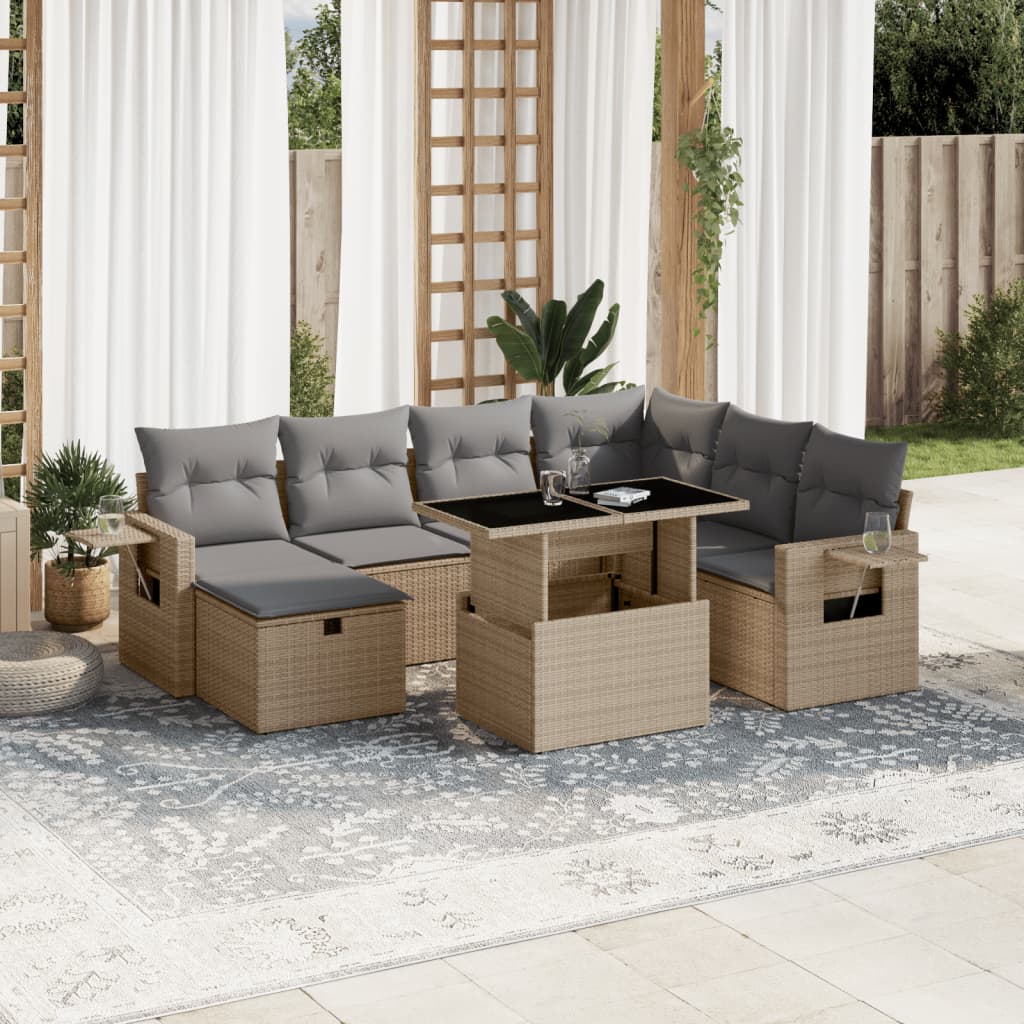 sofasæt til haven 8 dele med hynder polyrattan beige