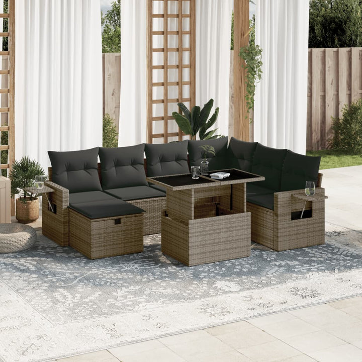 sofasæt til haven 8 dele med hynder polyrattan grå