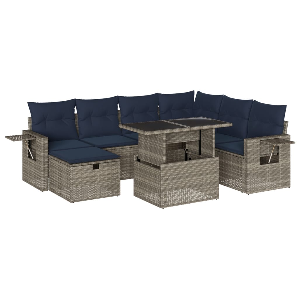 havesofasæt med 8 hynder grå polyrattan