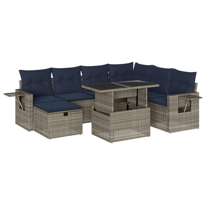 havesofasæt med 8 hynder grå polyrattan