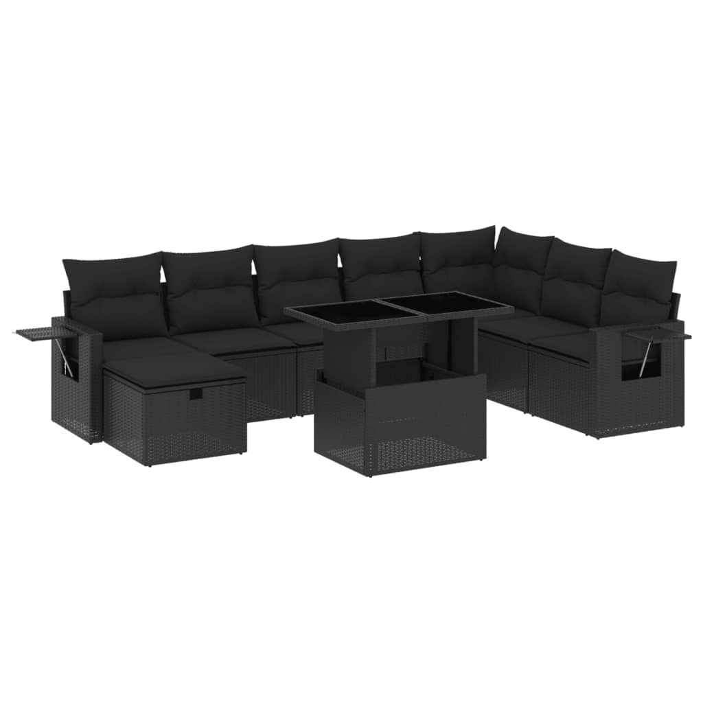 sofasæt til haven 9 dele med hynder polyrattan sort