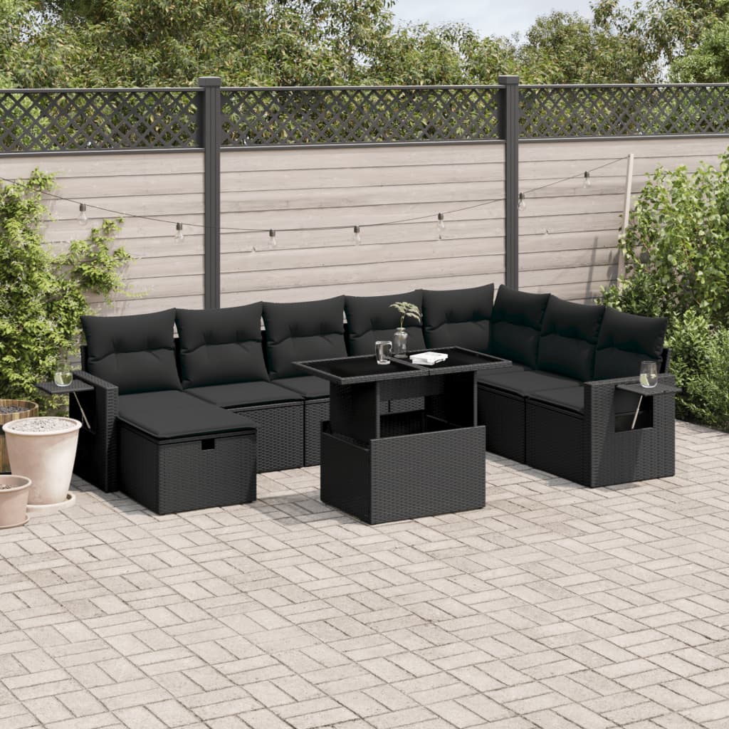 sofasæt til haven 9 dele med hynder polyrattan sort