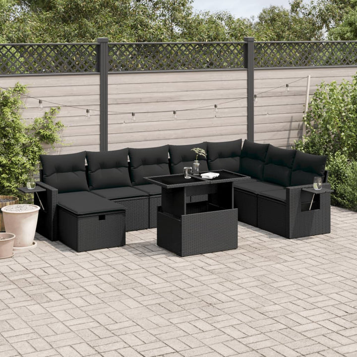 sofasæt til haven 9 dele med hynder polyrattan sort