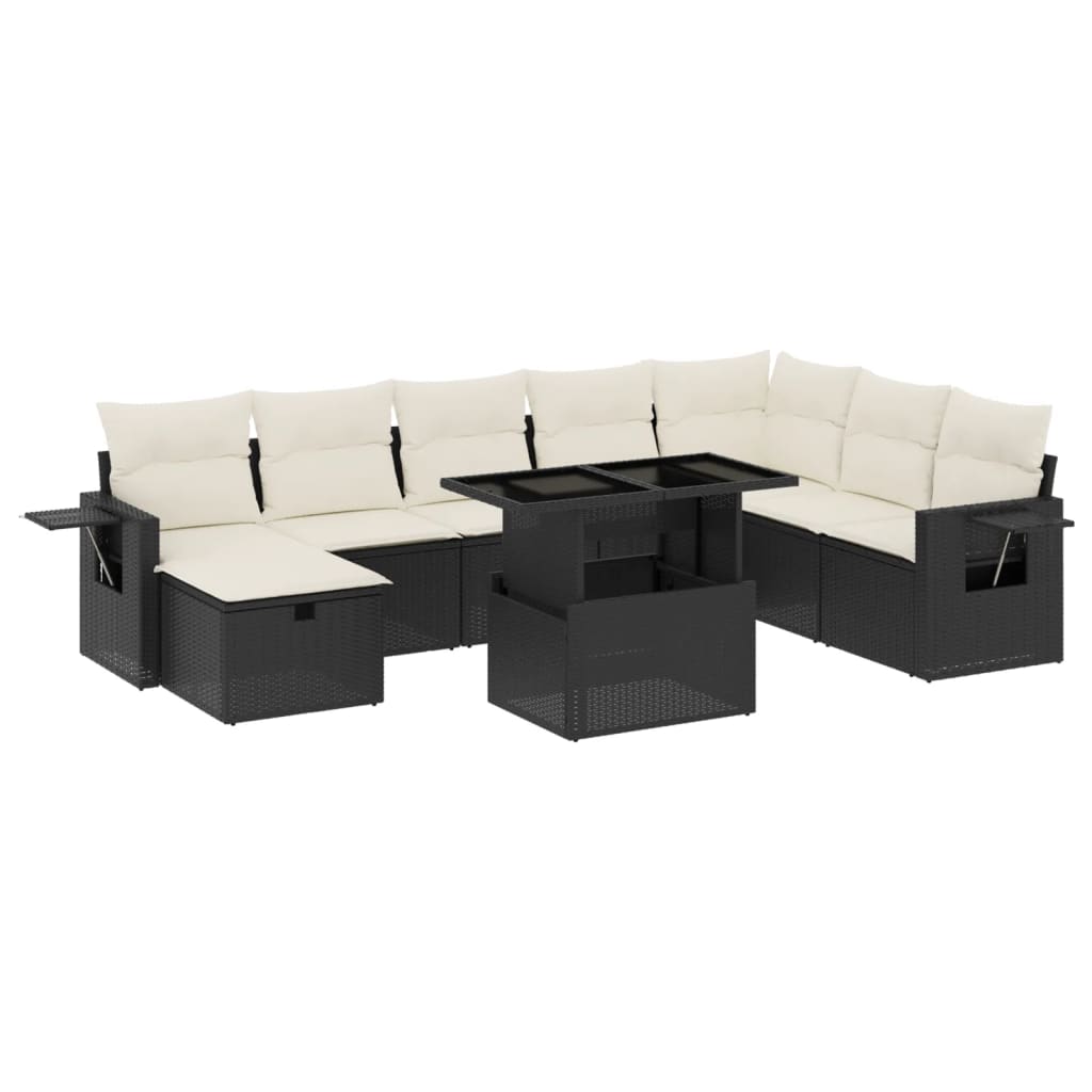 sofasæt til haven 9 dele med hynder polyrattan sort