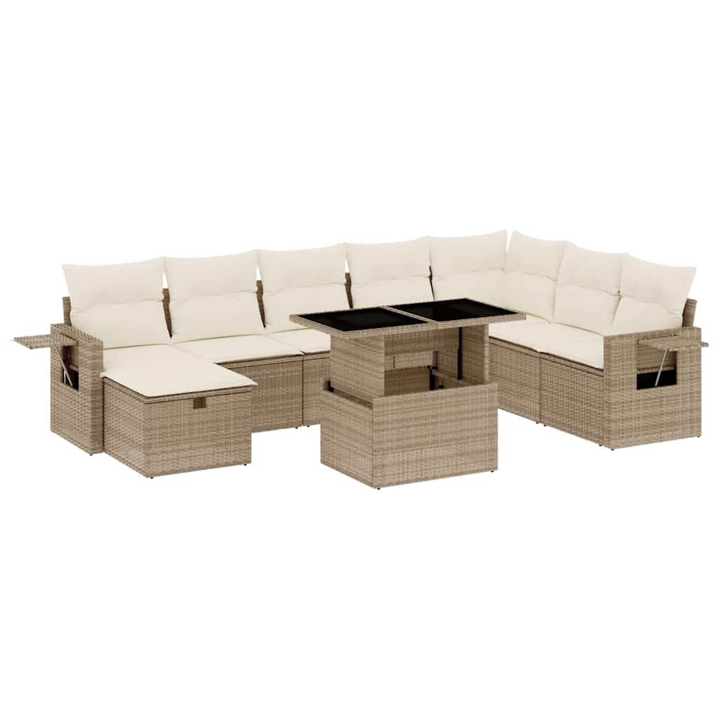 sofasæt til haven 9 dele med hynder polyrattan beige