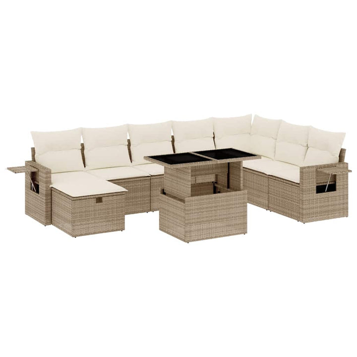 sofasæt til haven 9 dele med hynder polyrattan beige
