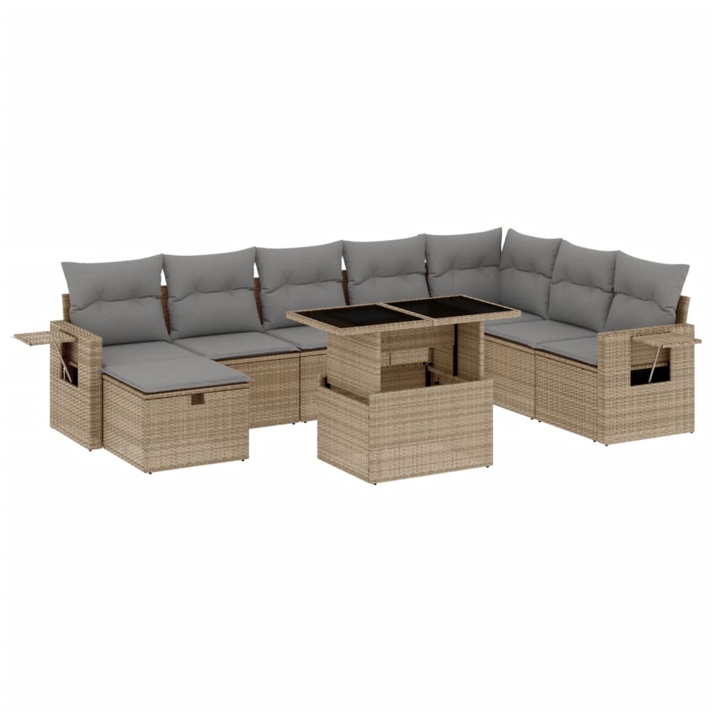 sofasæt til haven 9 dele med hynder polyrattan beige