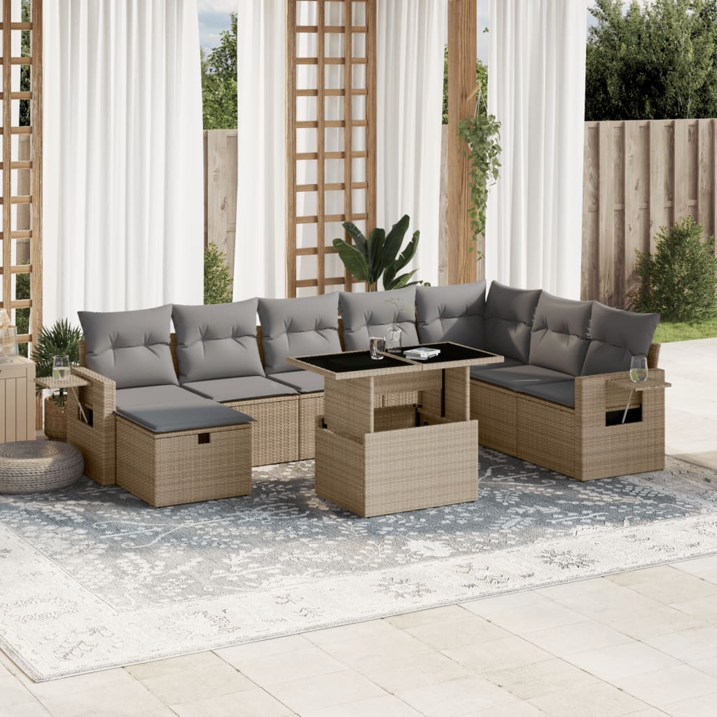 sofasæt til haven 9 dele med hynder polyrattan beige