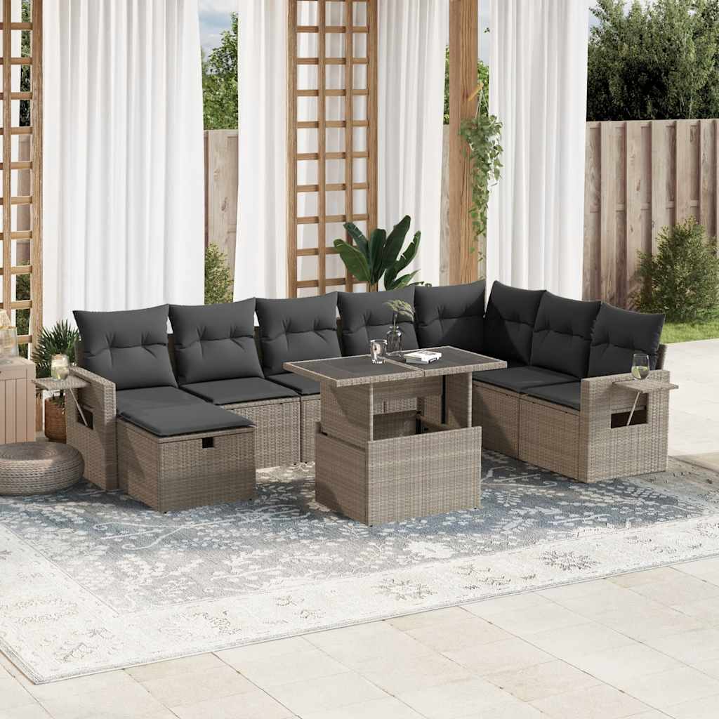 sofasæt til haven 9 dele med hynder polyrattan lysegrå