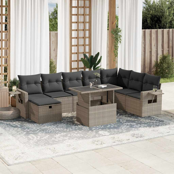 sofasæt til haven 9 dele med hynder polyrattan lysegrå