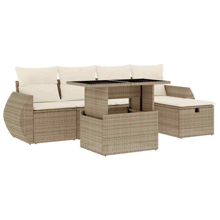 sofasæt til haven 6 dele med hynder polyrattan beige