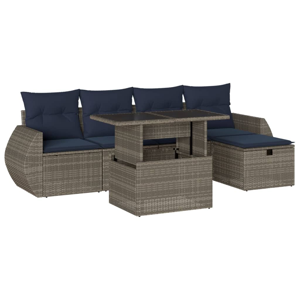 havesofasæt med 6 dele og hynder grå polyrattan