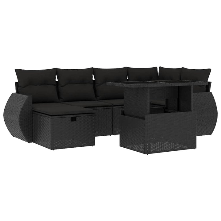 sofasæt til haven 7 dele med hynder polyrattan sort