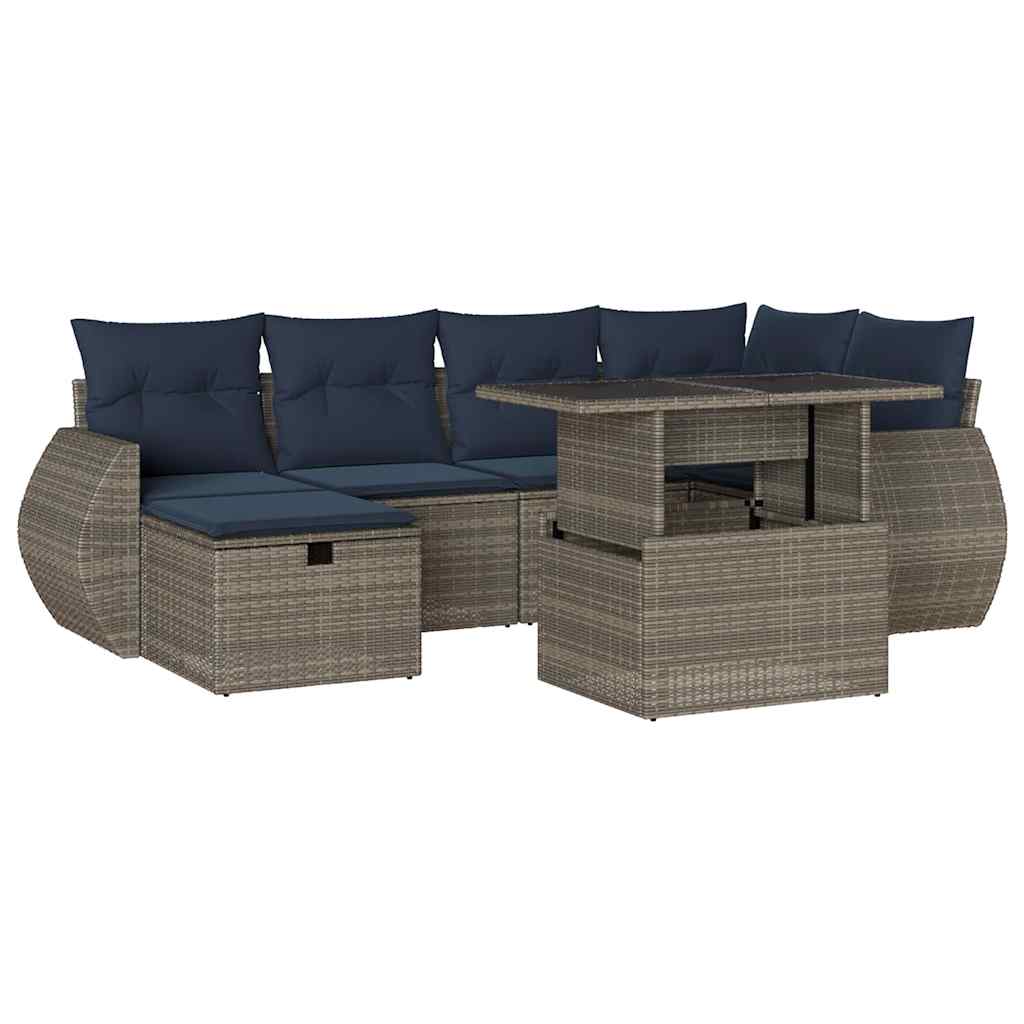 havesofasæt med 7 dele og hynder grå polyrattan