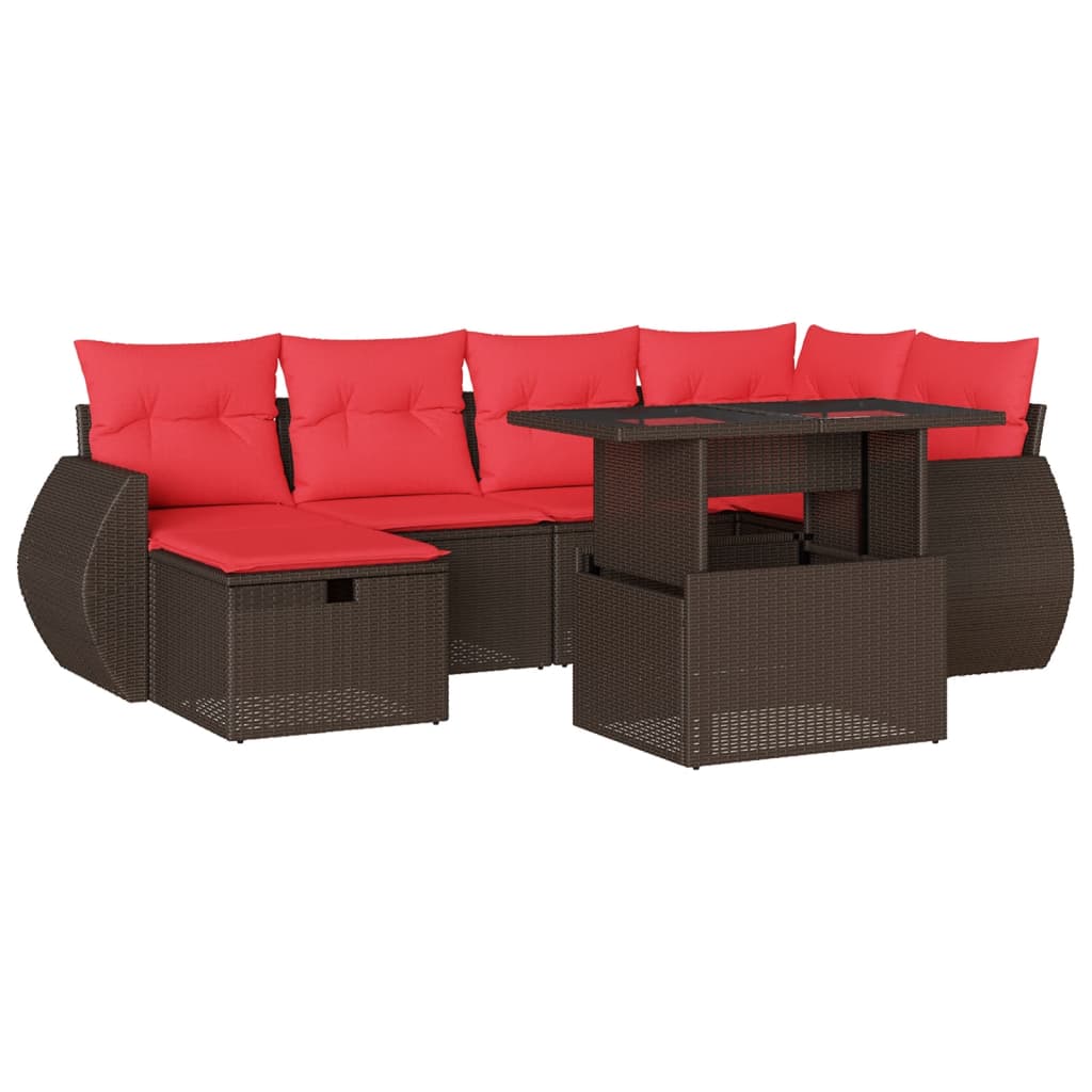 havesofasæt med 7 hynder brun polyrattan
