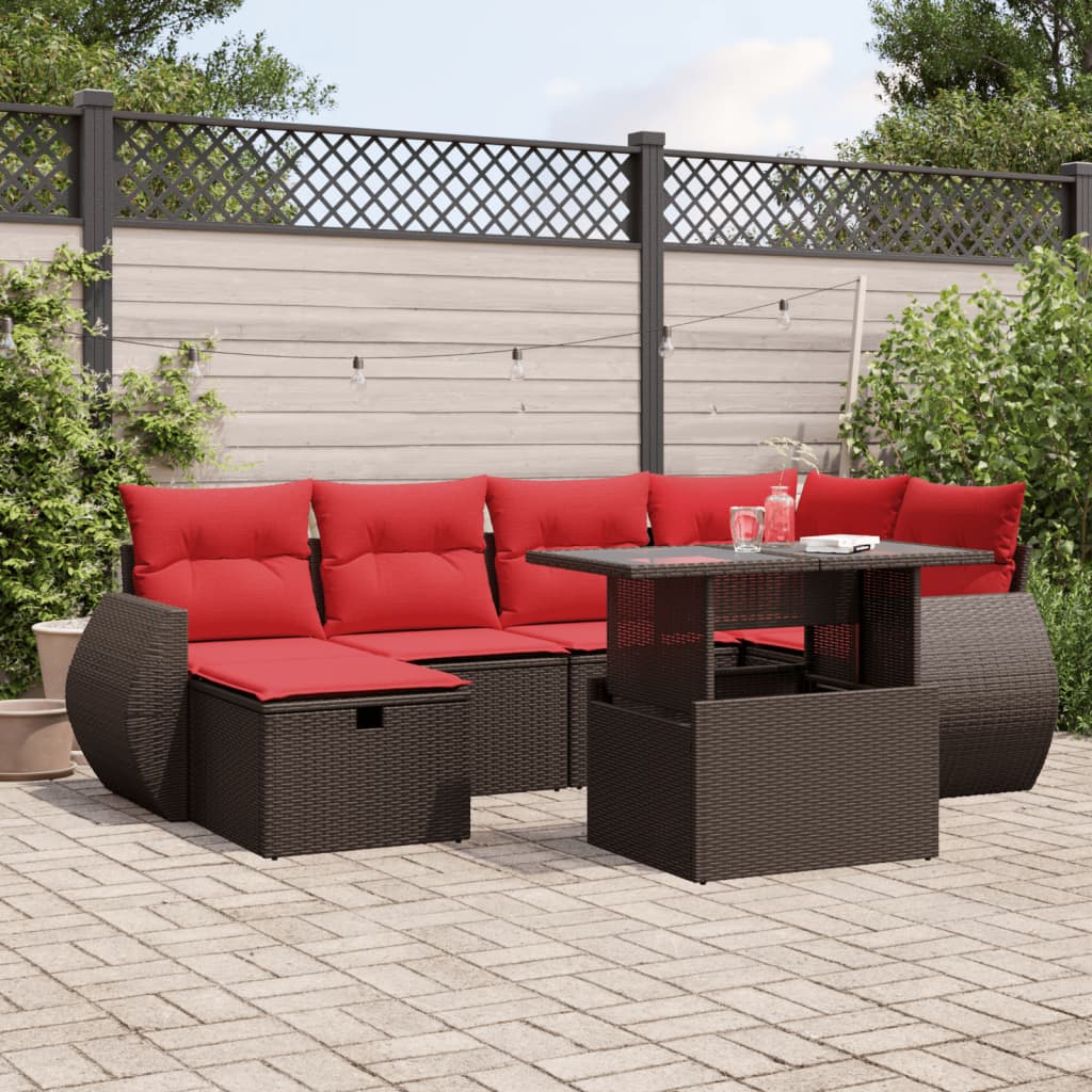 havesofasæt med 7 hynder brun polyrattan