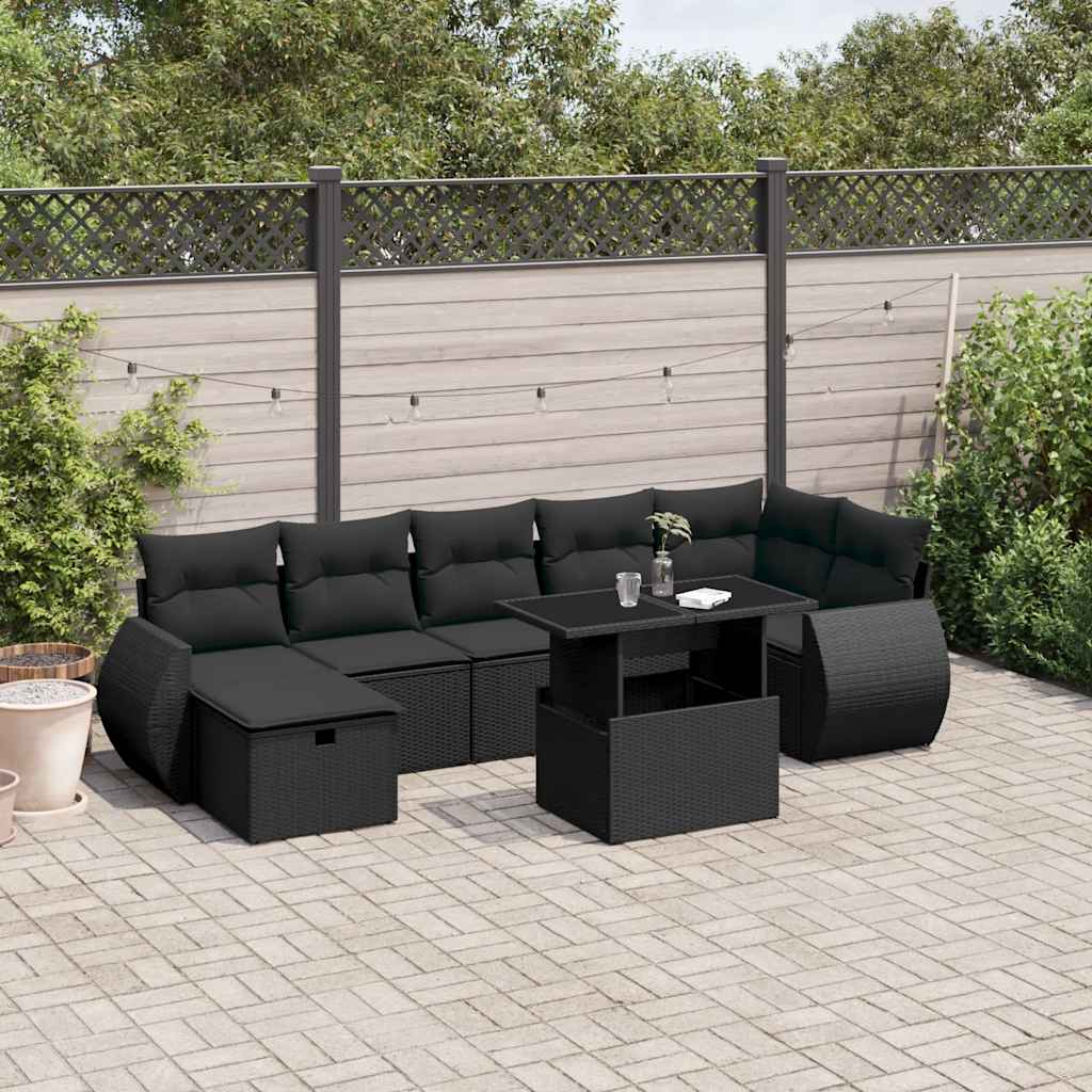 sofasæt til haven 8 dele med hynder polyrattan sort