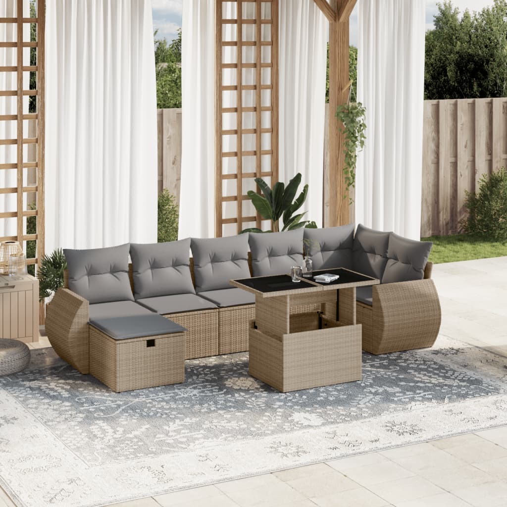 sofasæt til haven 8 dele med hynder polyrattan beige