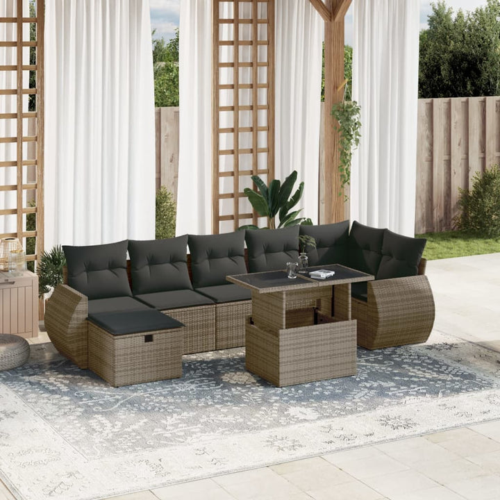 sofasæt til haven 8 dele med hynder polyrattan grå