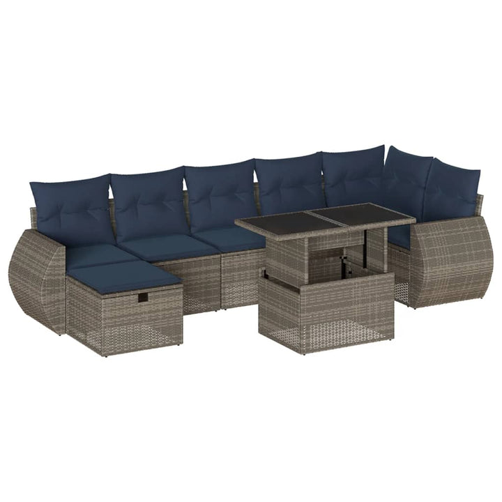havesofasæt med 8 hynder grå polyrattan