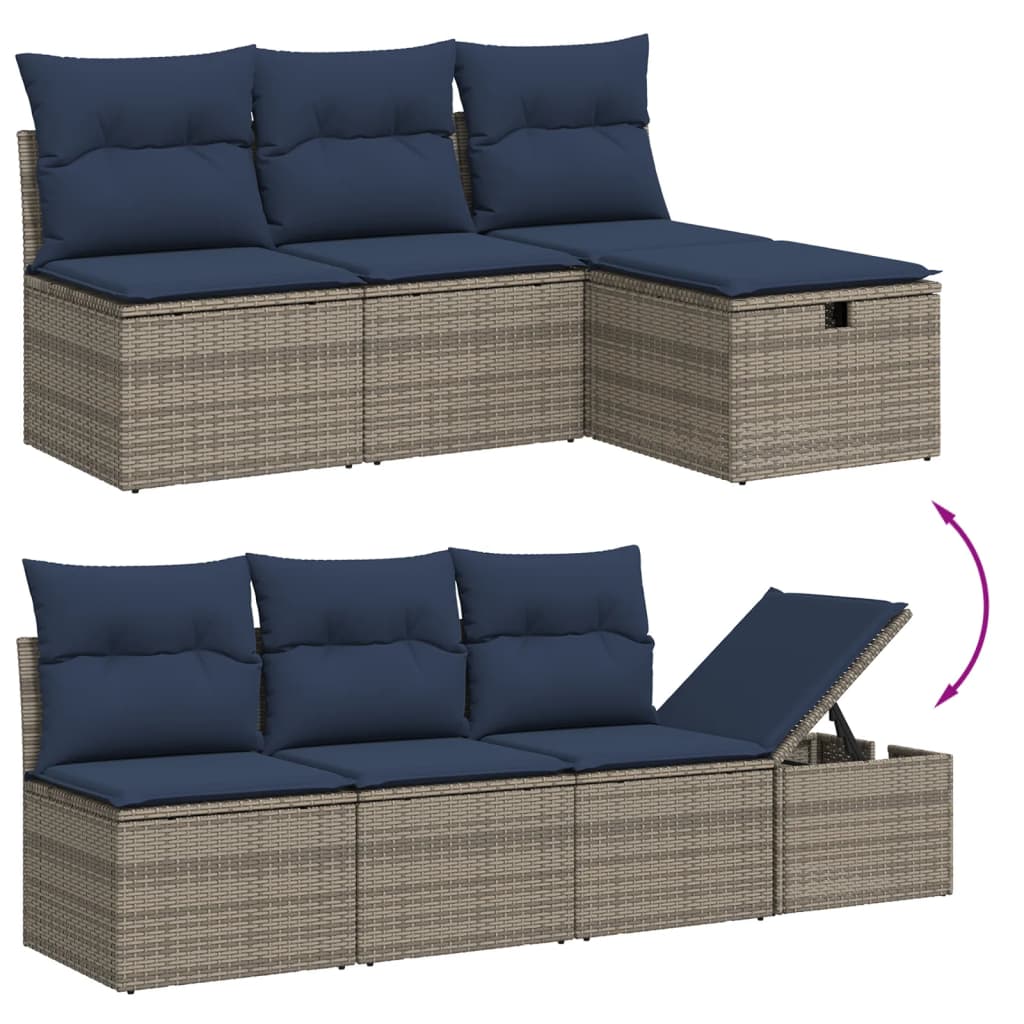 havesofasæt med 8 hynder grå polyrattan