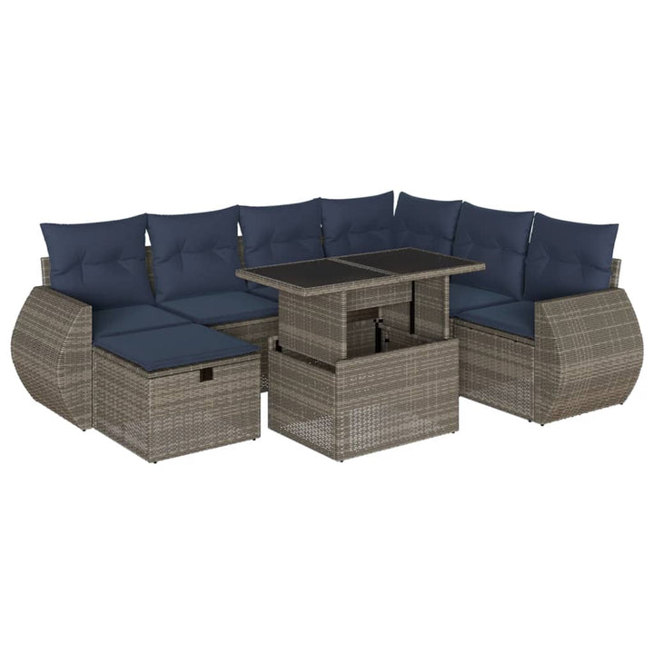 havesofasæt med 8 hynder grå polyrattan