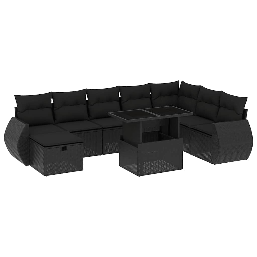 sofasæt til haven 9 dele med hynder polyrattan sort