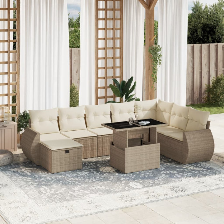 sofasæt til haven 9 dele med hynder polyrattan beige