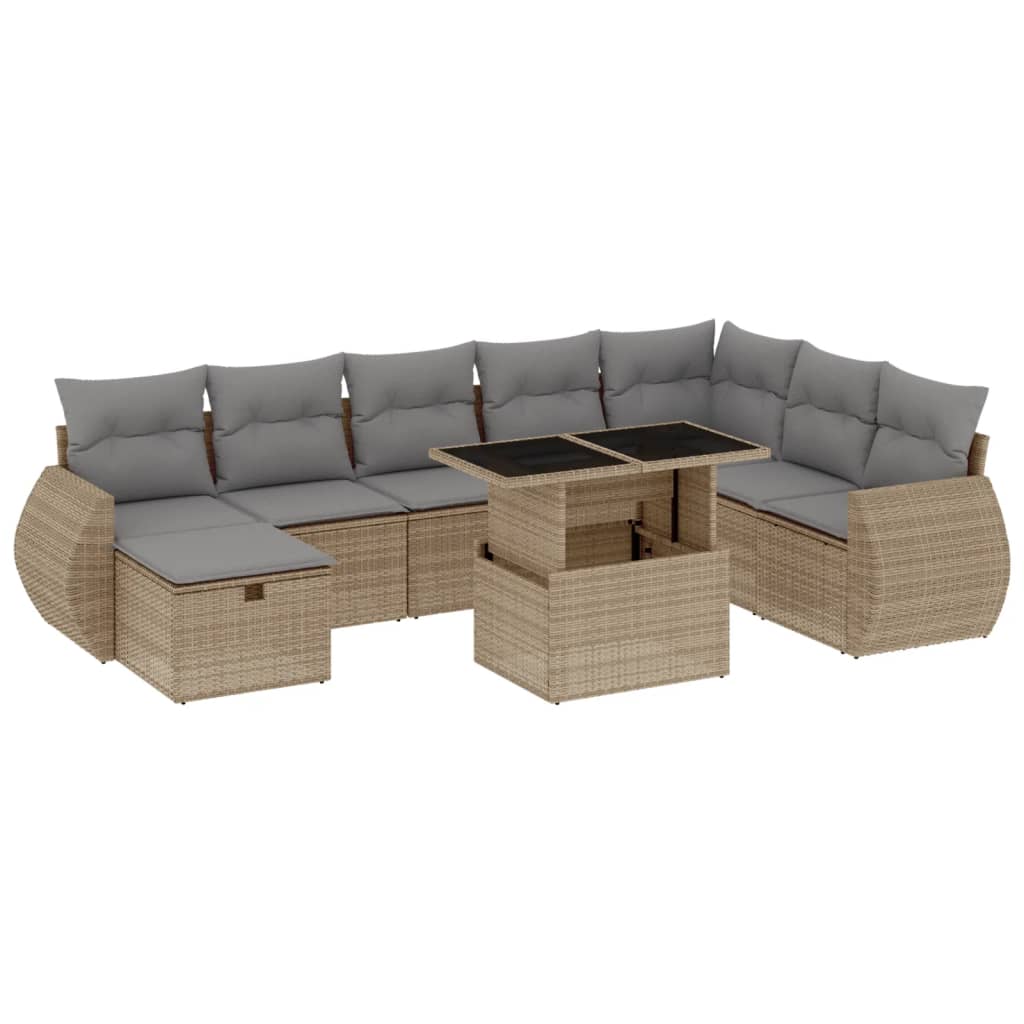 sofasæt til haven 9 dele med hynder polyrattan beige