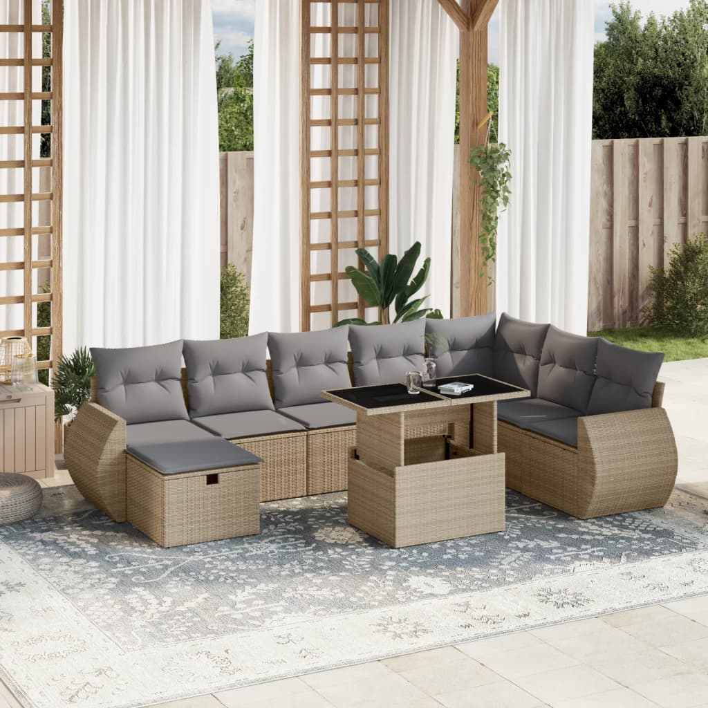 sofasæt til haven 9 dele med hynder polyrattan beige