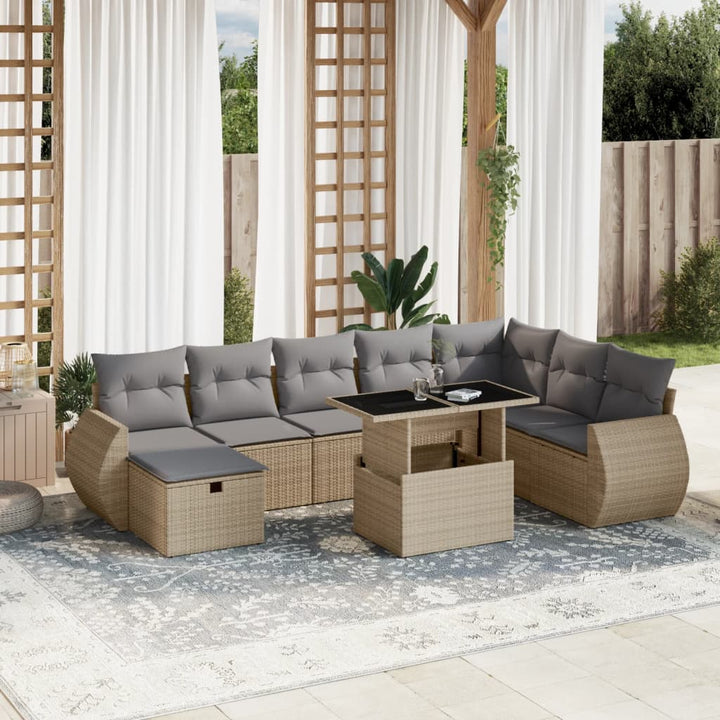 sofasæt til haven 9 dele med hynder polyrattan beige