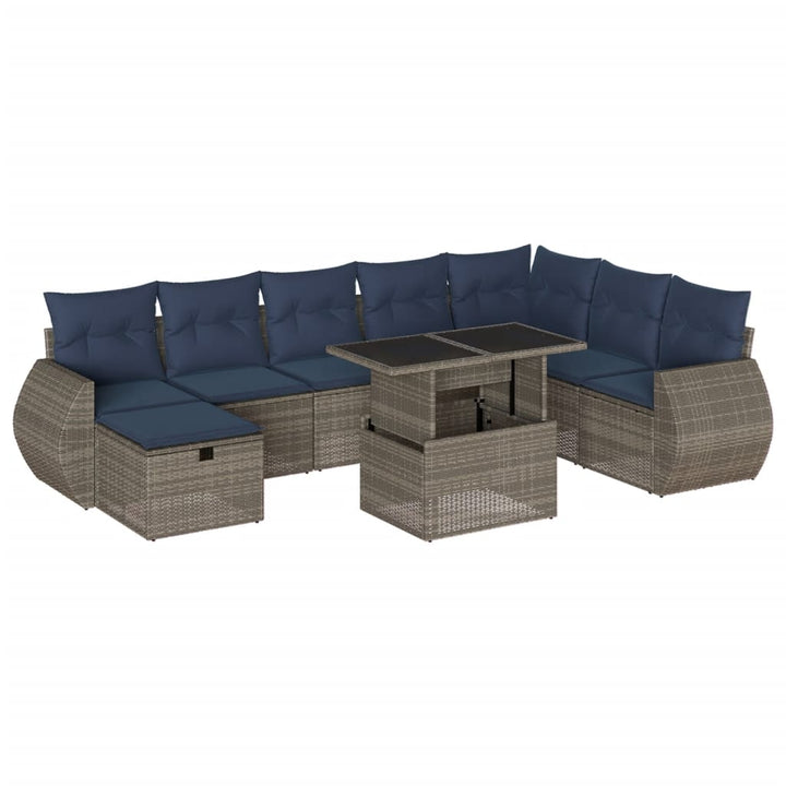 havesofasæt med 9 dele og hynder grå polyrattan