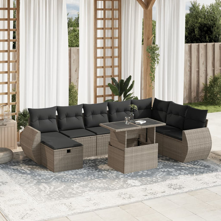 sofasæt til haven 9 dele med hynder polyrattan lysegrå