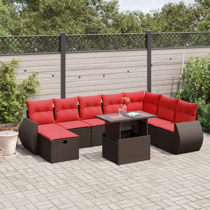 havesofasæt med 9 dele og hynder brun polyrattan