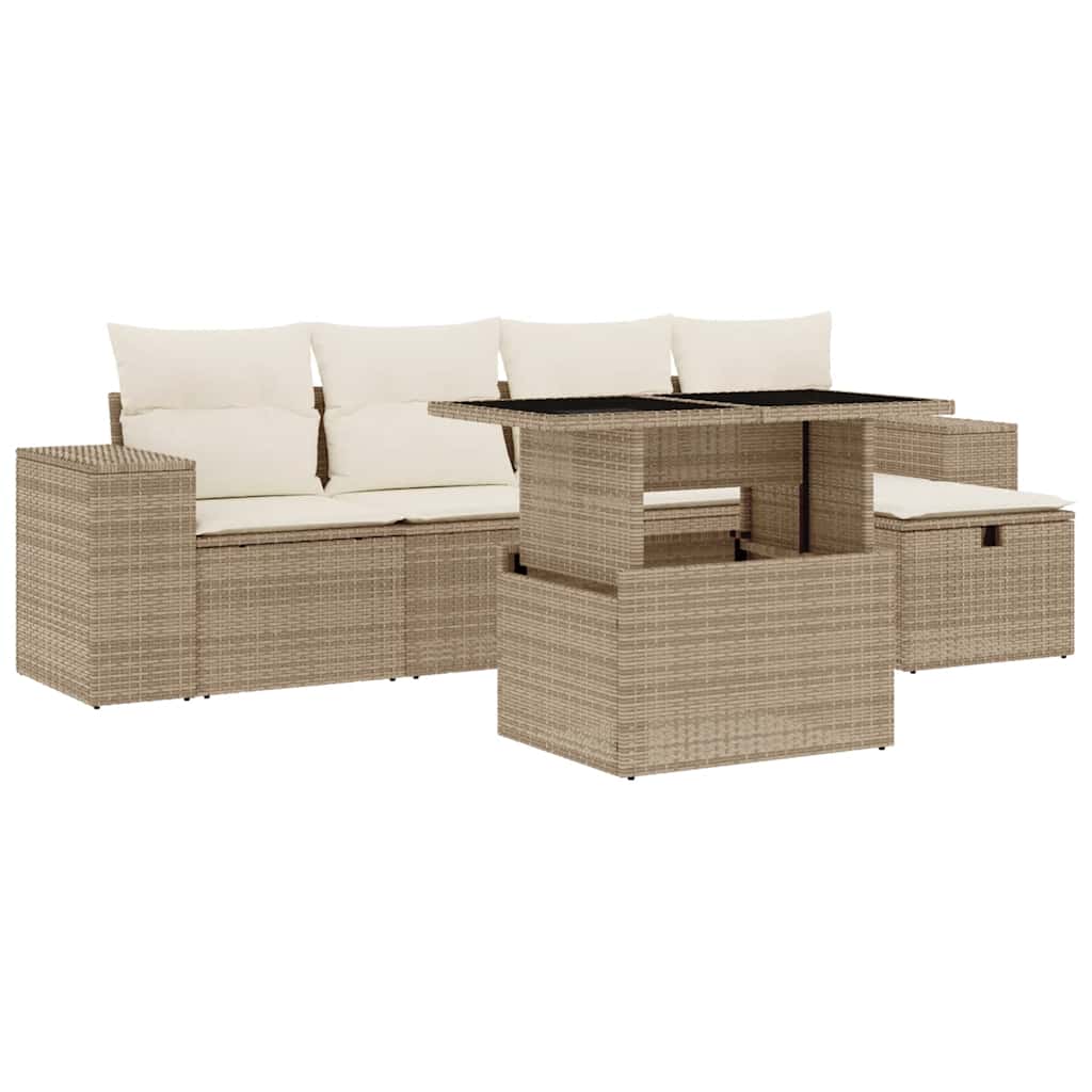 sofasæt til haven 6 dele med hynder polyrattan beige