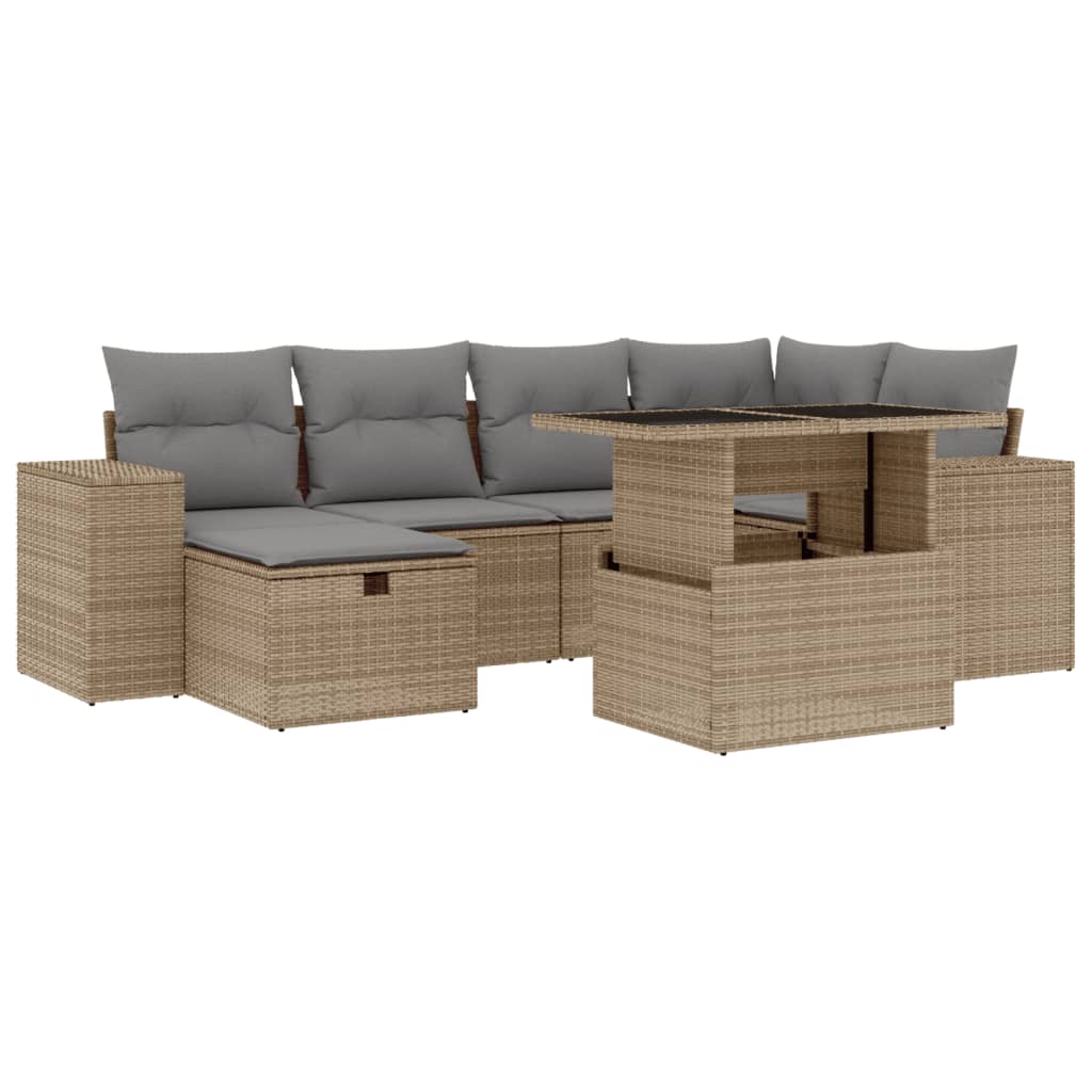 sofasæt til haven 7 dele med hynder polyrattan beige