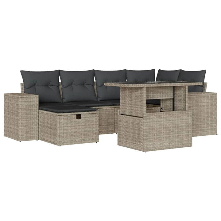 sofasæt til haven 7 dele med hynder polyrattan lysegrå