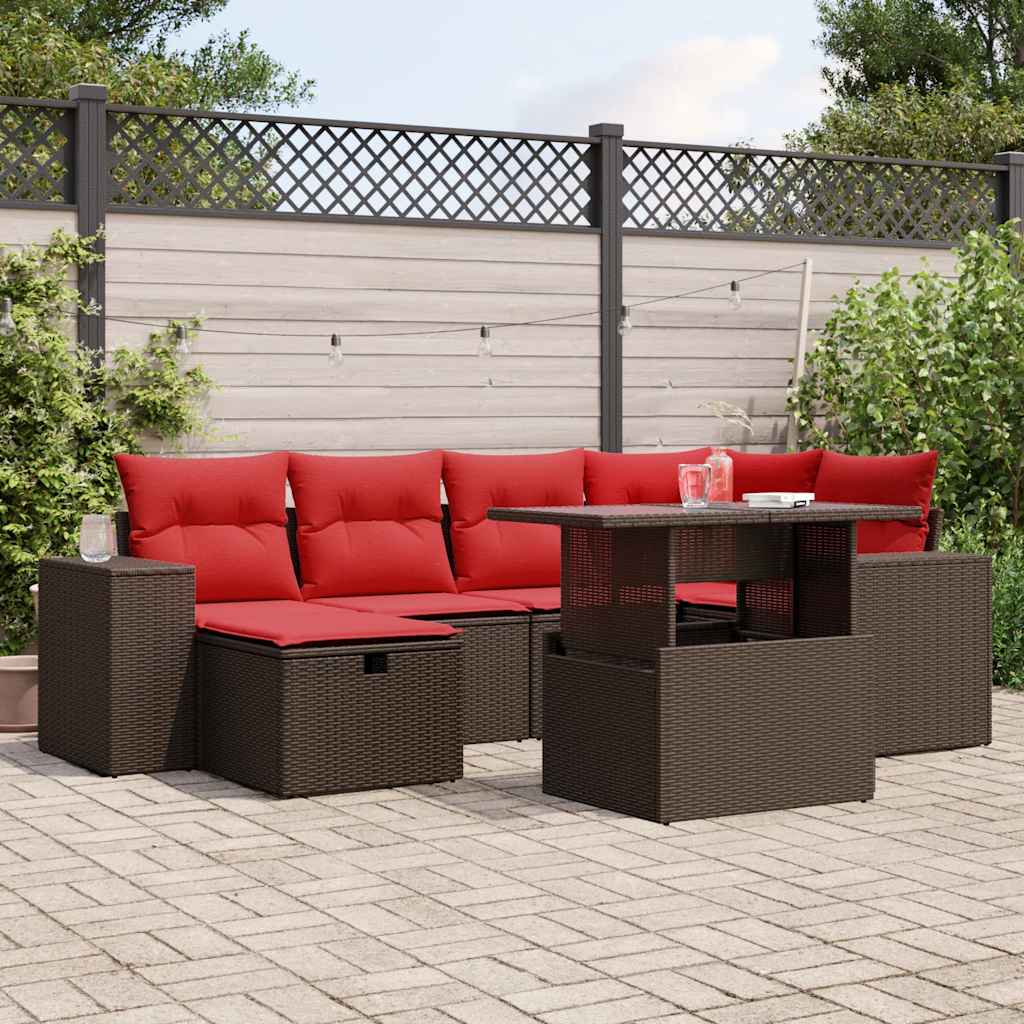 havesofasæt med 7 hynder brun polyrattan