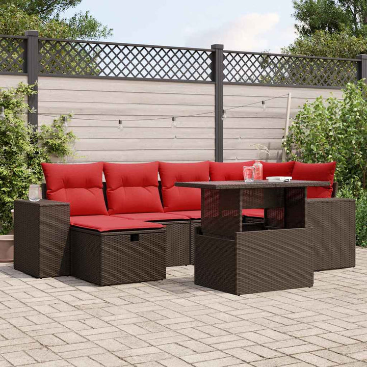 havesofasæt med 7 hynder brun polyrattan