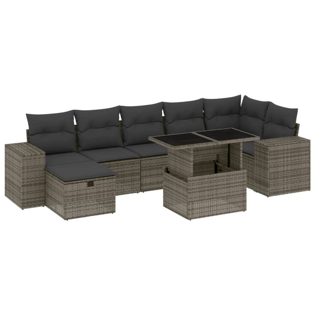 sofasæt til haven 8 dele med hynder polyrattan grå